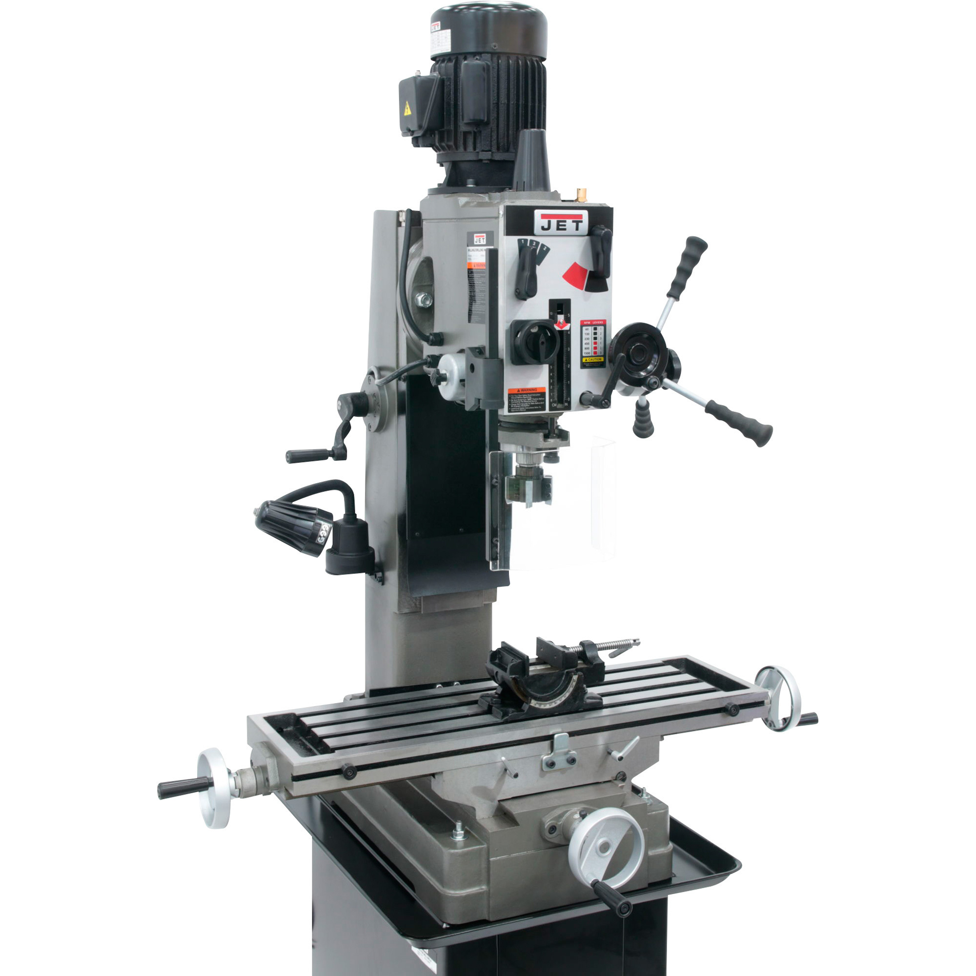 JET Geared Head Square Column Mill/Drill with Newall DP 500 2-Axis DRO, 1 1/2 HP, 115/230V, Model# JMD-45GH